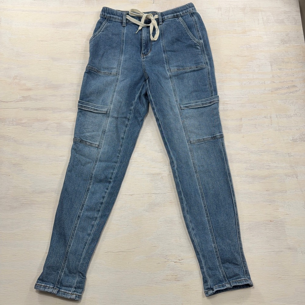 Judy Blue Jogger Jeans 5/27 Drawstring Elastic Waist Seam Detail Blue Women